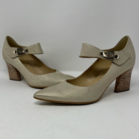 France Mode champagne Metallic Leather pumps with strap EU38.5 - Picture 4 of 13